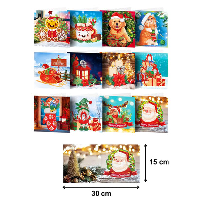 Diamond Painting Kaardid - Jõulukaardid (5) - 15x15cm - 12-osaline - Ümmargused Kivid - Koos Ümbrikutega