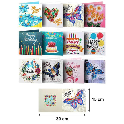 Diamond Painting Kaardid - Õnnitluskaardid (1) - 15x15cm - 12-osaline - Ümmargused Kivid - Kaanedega