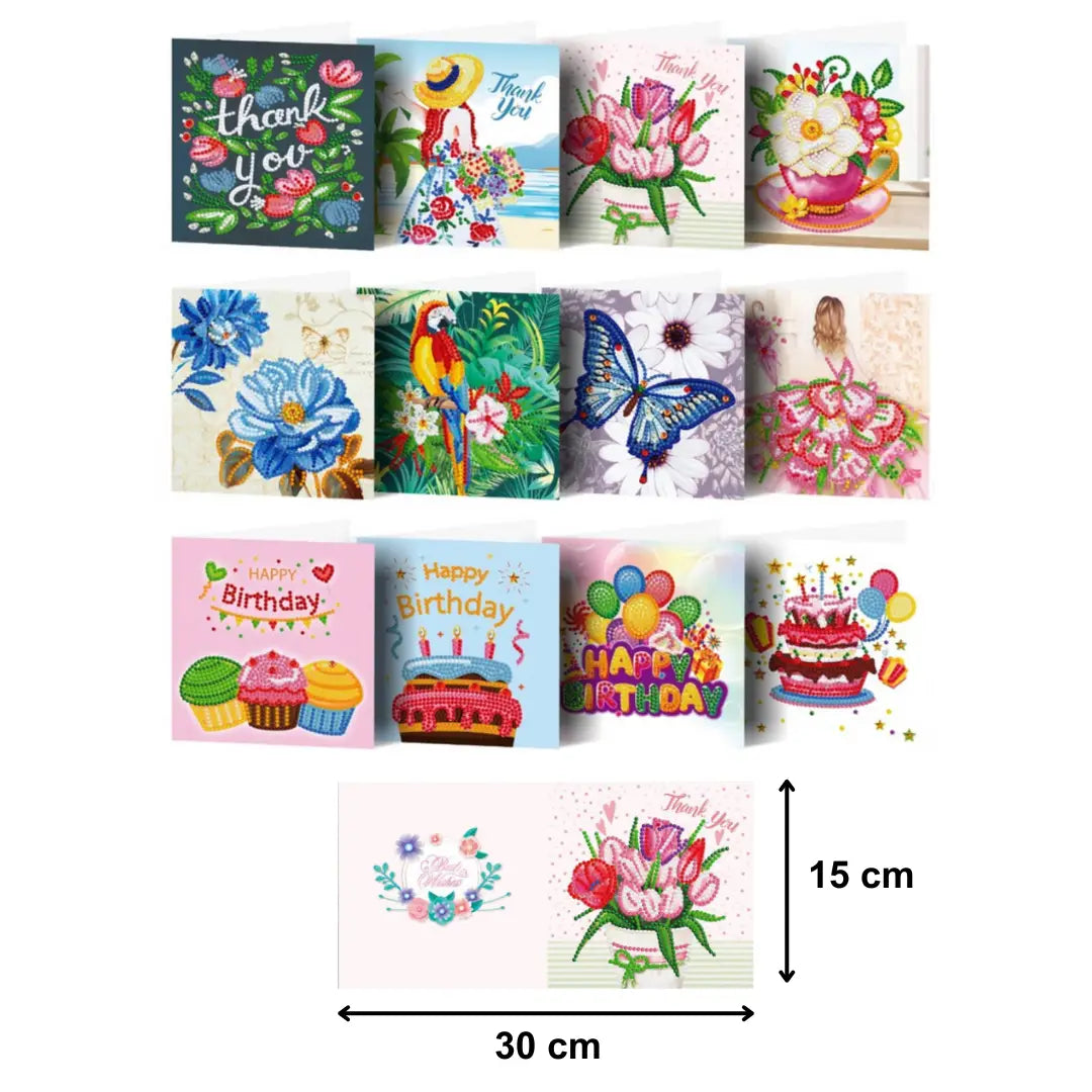 Diamond Painting Kaardid - Õnnitluskaardid (2) - 15x15cm - 12-osaline - Ümmargused Kivid - Kaanedega