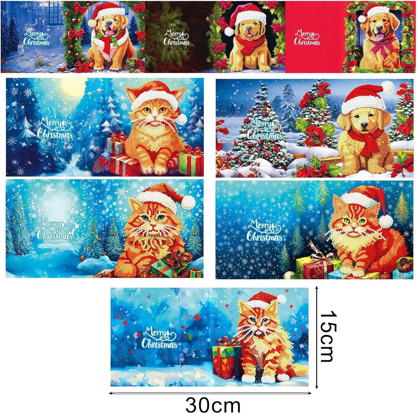 Diamond Painting Kaardid - Jõulukaardid (2) - 15x15cm - 8-osaline - Ümmargused Kivid - Koos Ümbrikutega