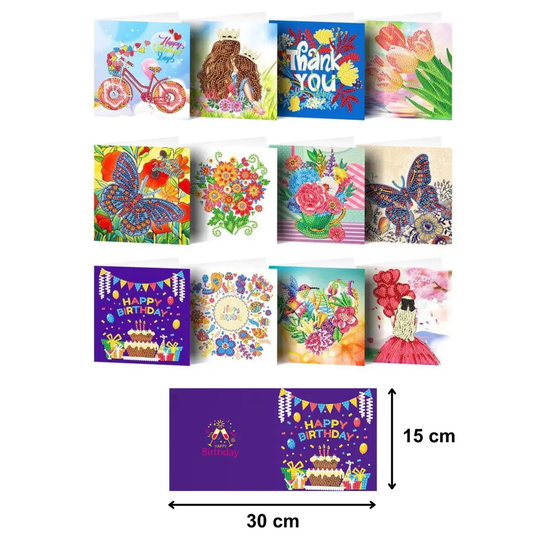 Diamond Painting Kaardid - Õnnitluskaardid (3) - 15x15cm - 12-osaline - Ümmargused Kivid - Kaanedega